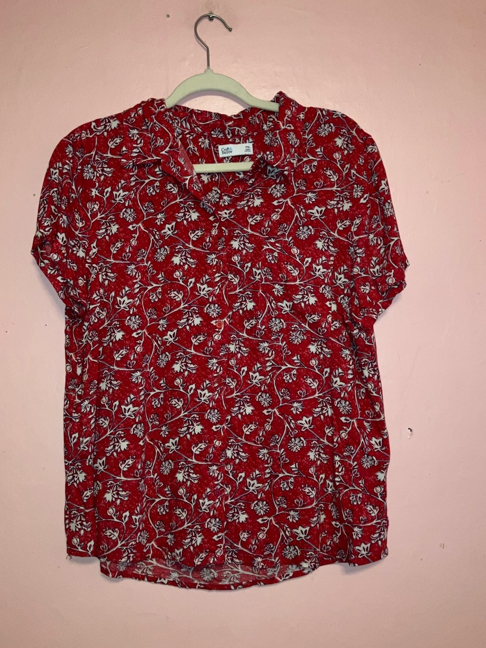 Croft & barrow red with white floral button down top size XL petite
